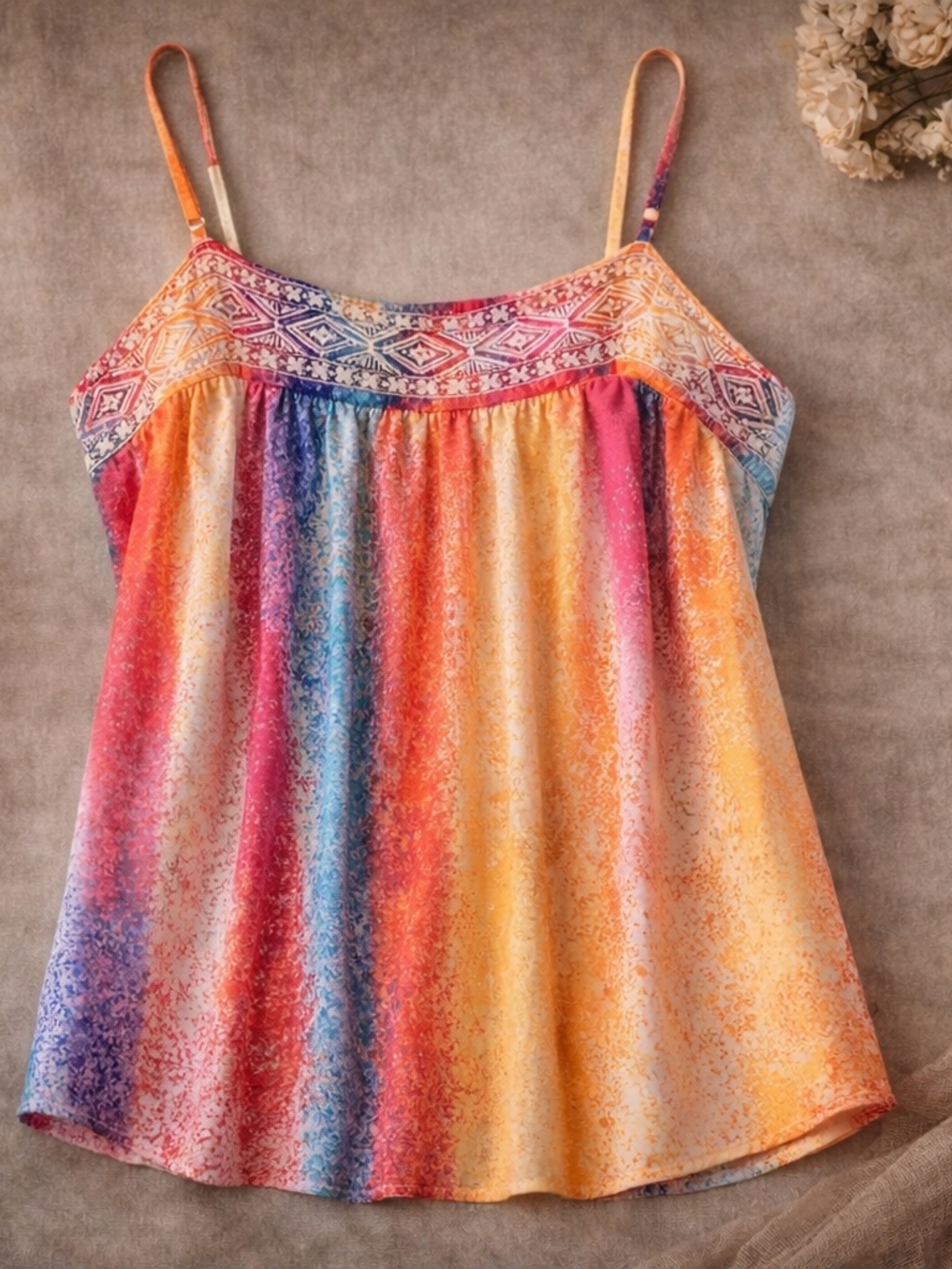 Savanna Jane Ombre Embroidered Tank Top Boho Festival Small